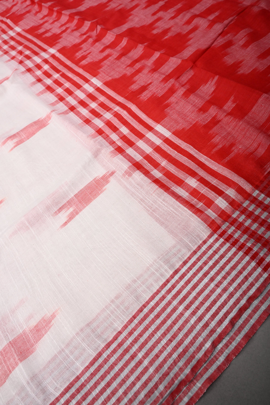 White Slub Cotton Saree with Muted Striped Zari Border   | SHOBITAM