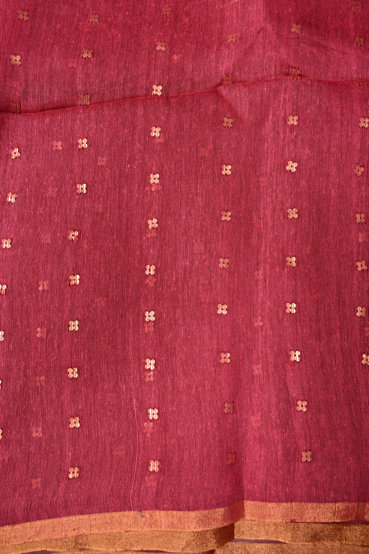 Rose Red Matka Muslin Silk Saree with Pocket Sequins and Minimal Zari Border | SILK MARK CERTIFIED | SHOBITAM