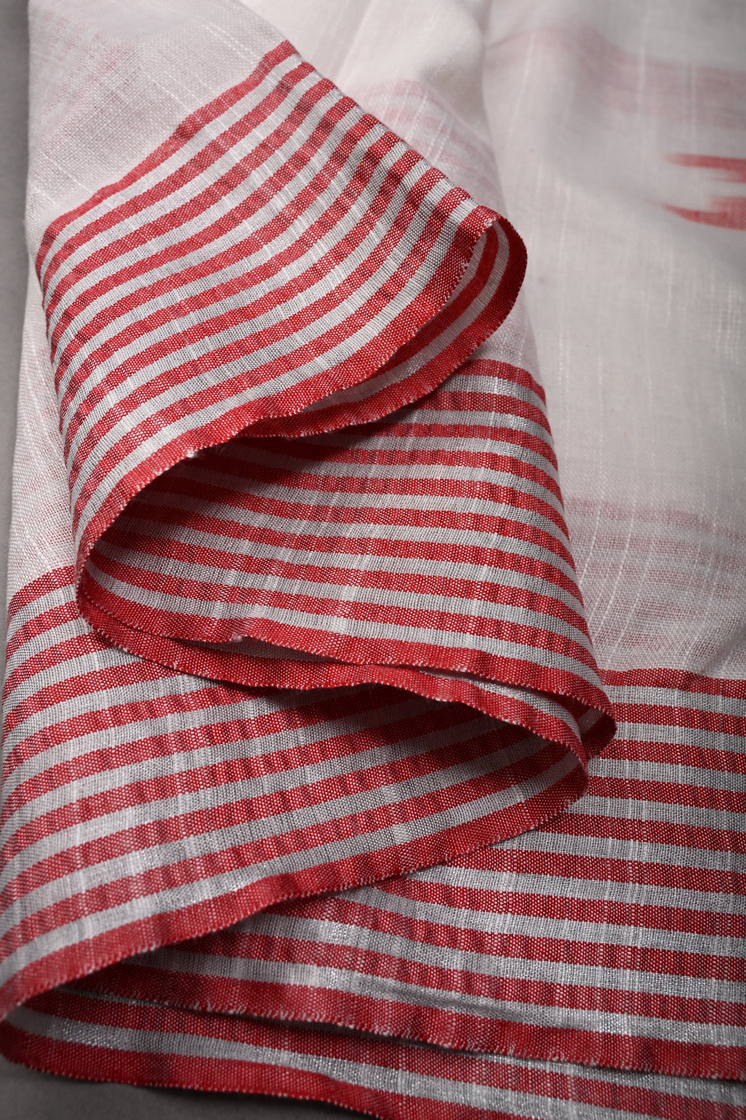 White Slub Cotton Saree with Muted Striped Zari Border   | SHOBITAM
