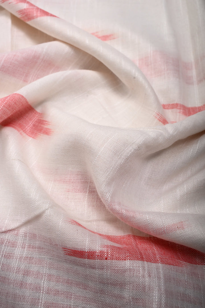 White Slub Cotton Saree with Muted Striped Zari Border   | SHOBITAM