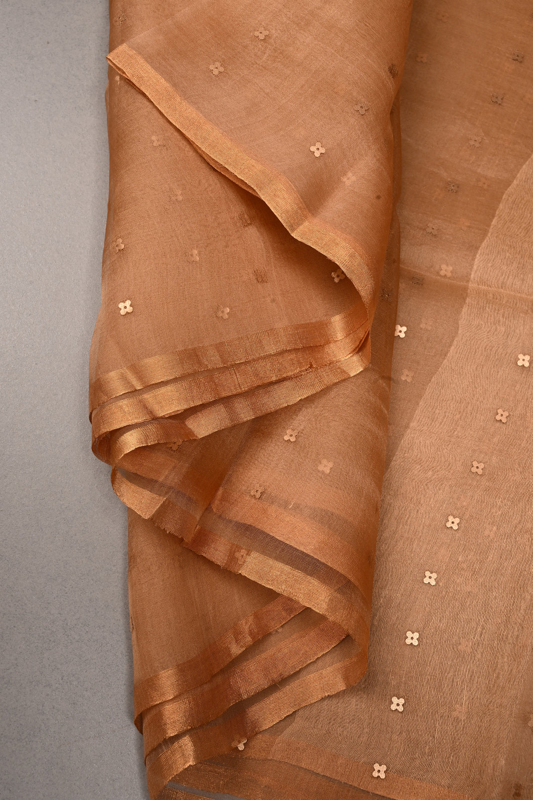 Sandstone Matka Muslin Silk Saree with Pocket Sequins and Minimal Zari Border | SILK MARK CERTIFIED | SHOBITAM