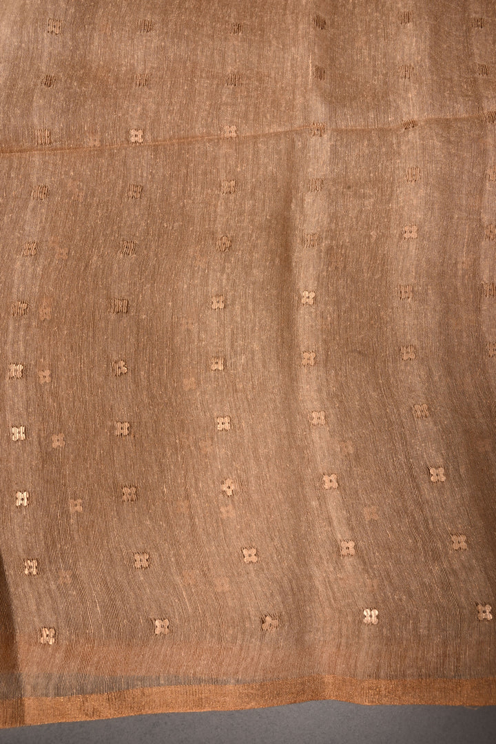 Sandstone Matka Muslin Silk Saree with Pocket Sequins and Minimal Zari Border | SILK MARK CERTIFIED | SHOBITAM