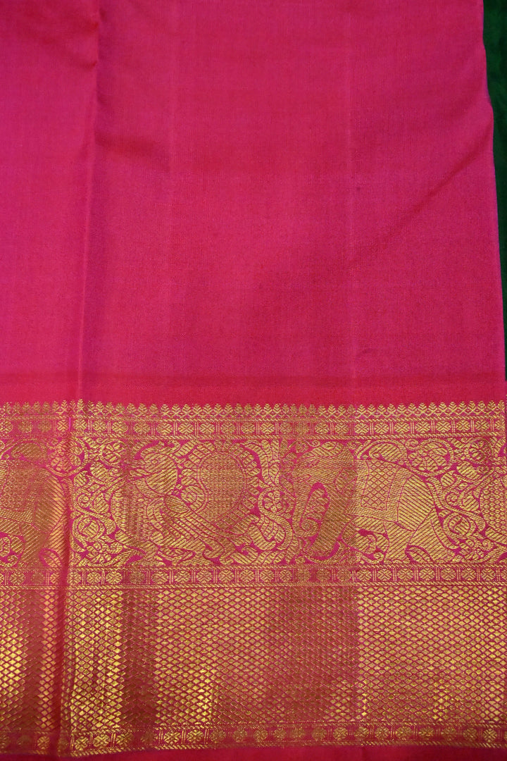 Emerald Green Korvai Kanjivaram Pure Silk Saree with Paisley Zari Buttas and Contrast Zari Border | SILK MARK CERTIFIED | SHOBITAM