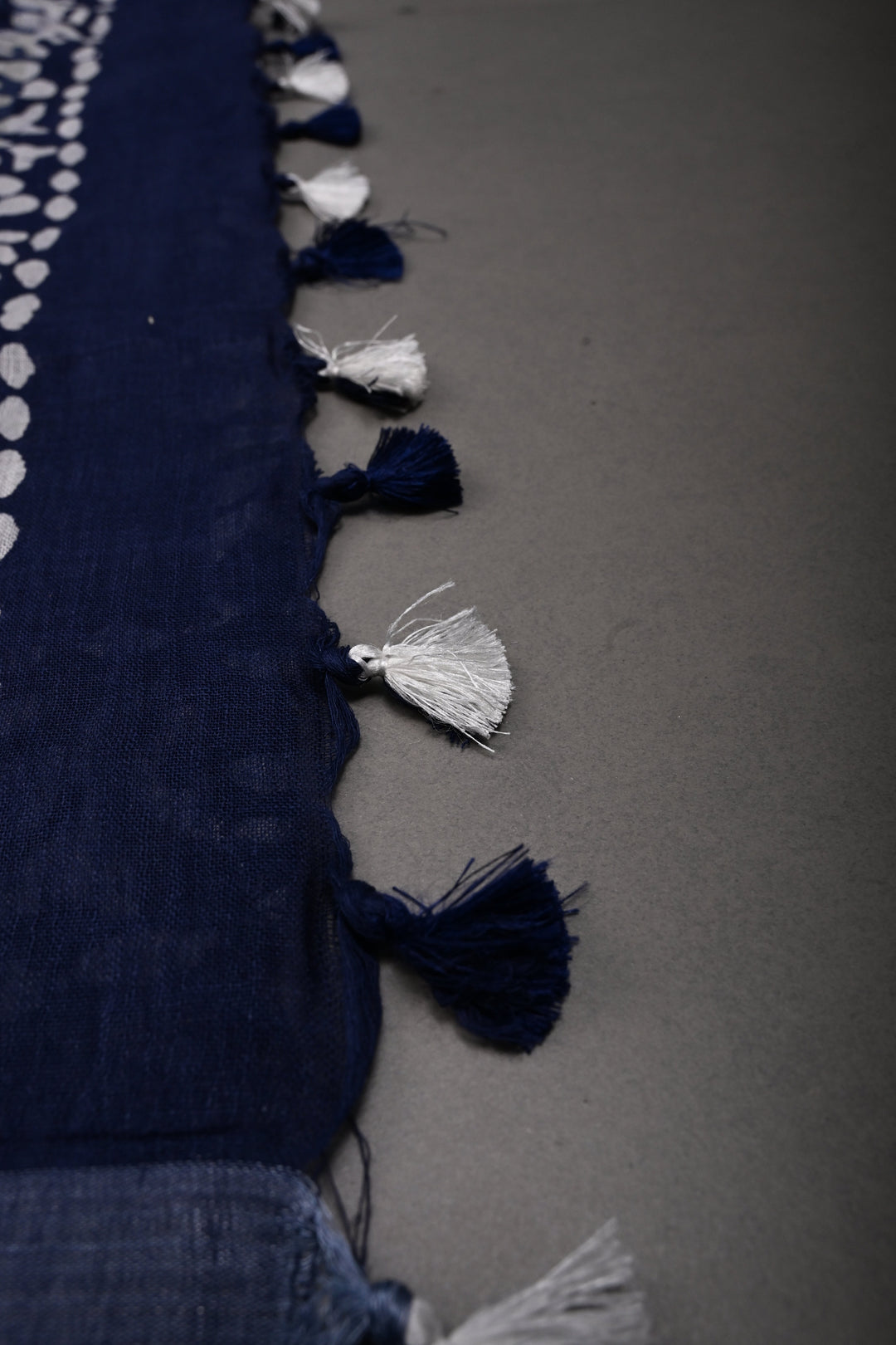 Navy Blue Bhagalpuri Mercerized Cotton Slub Unique Batik Print Saree | SHOBITAM