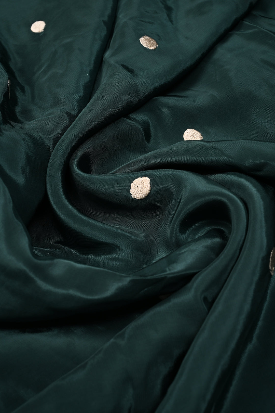 Hunter Green Machine Embroidered in Chinnon Saree with Floral Scallop Border | SHOBITAM
