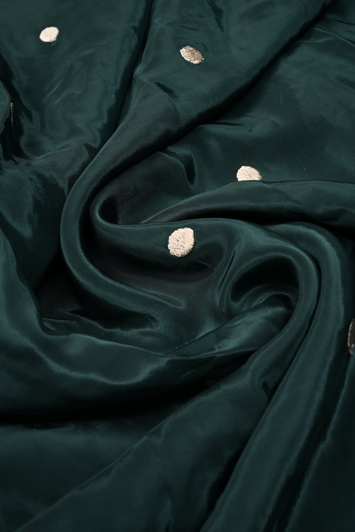 Hunter Green Machine Embroidered in Chinnon Saree with Floral Scallop Border | SHOBITAM