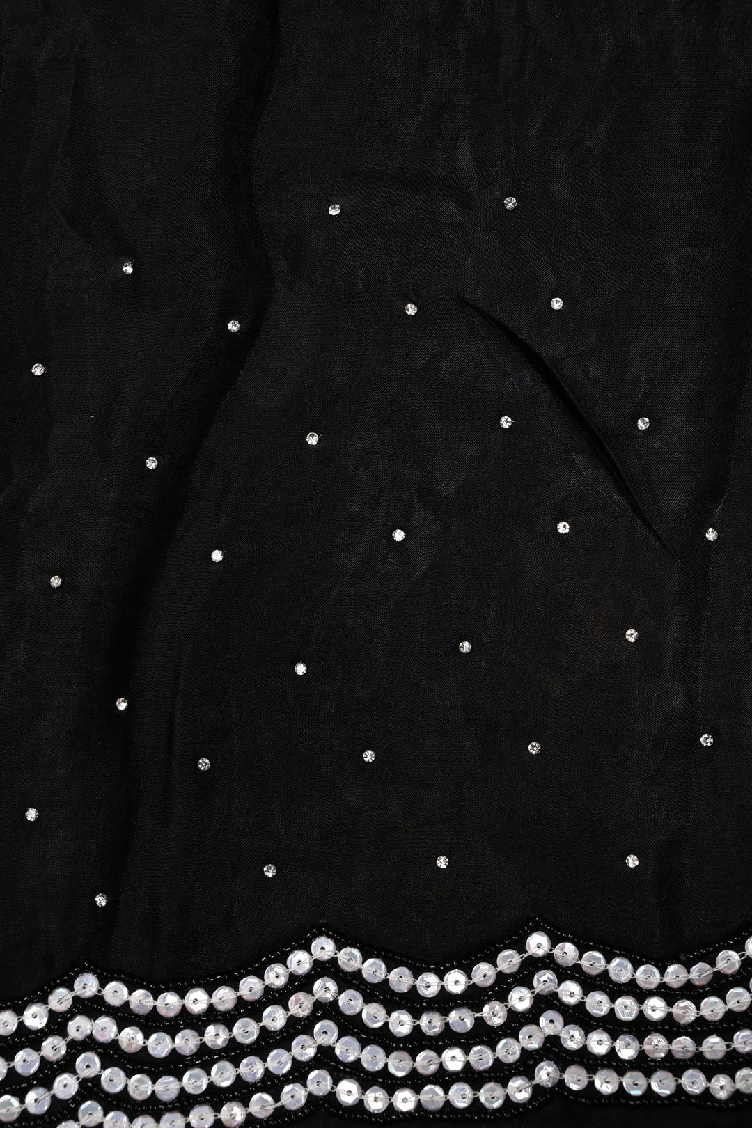 Black Satin Georgette Saree with Floral Digital Print and Black Beads-Sequins Scallop Border | SHOBITAM