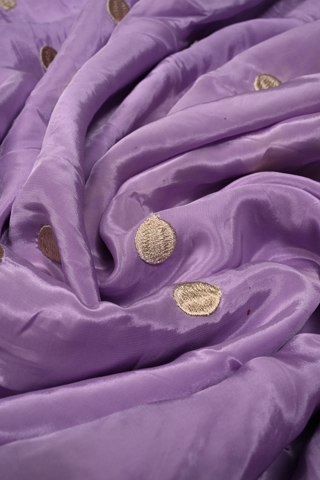 Dusty Lavender Machine Embroidered in Chinnon Saree with Floral Scallop Border | SHOBITAM