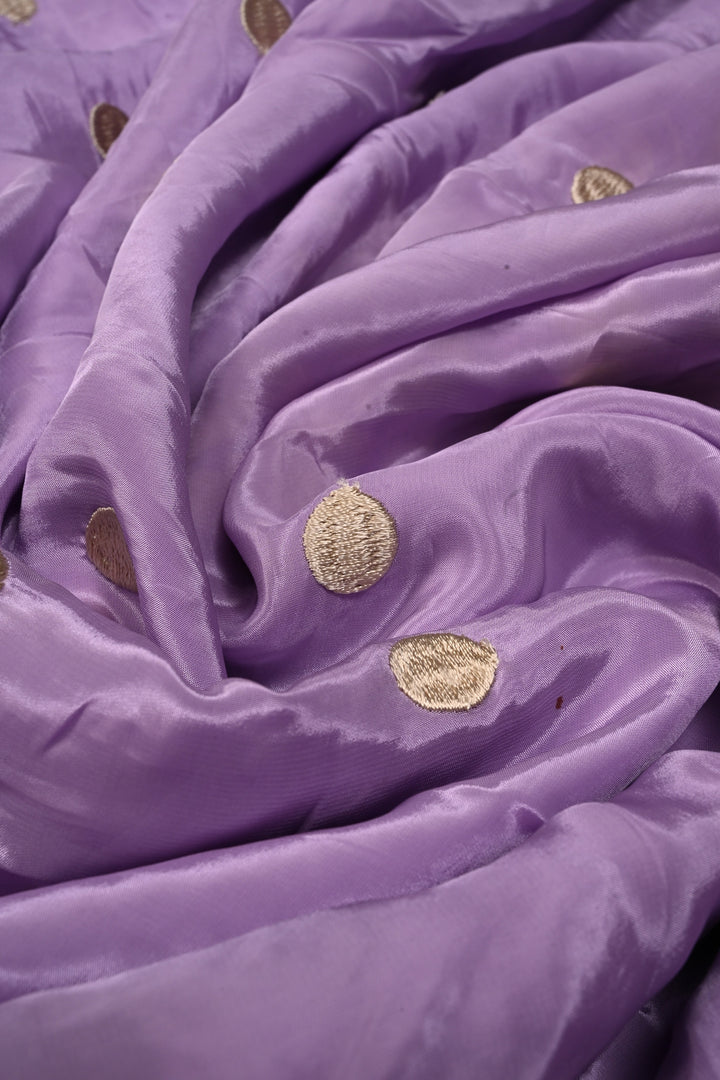 Dusty Lavender Machine Embroidered in Chinnon Saree with Floral Scallop Border | SHOBITAM