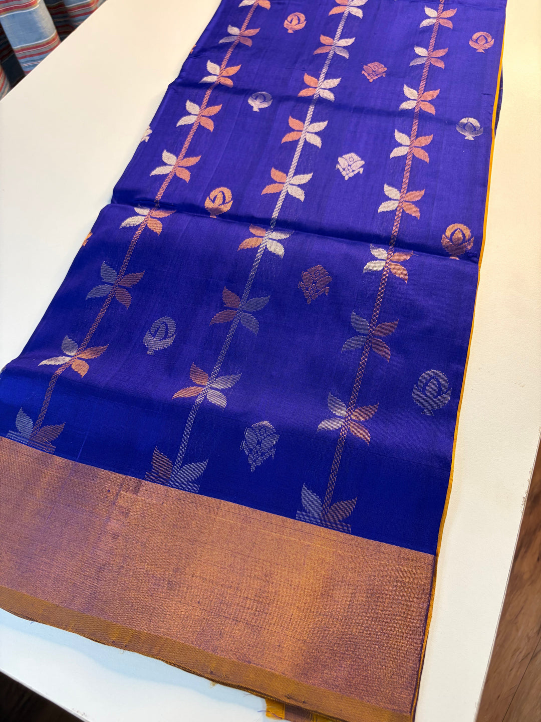 Golden Blue - Handwoven Uppada Silk Saree | SILK MARK CERTIFIED | SHOBITAM