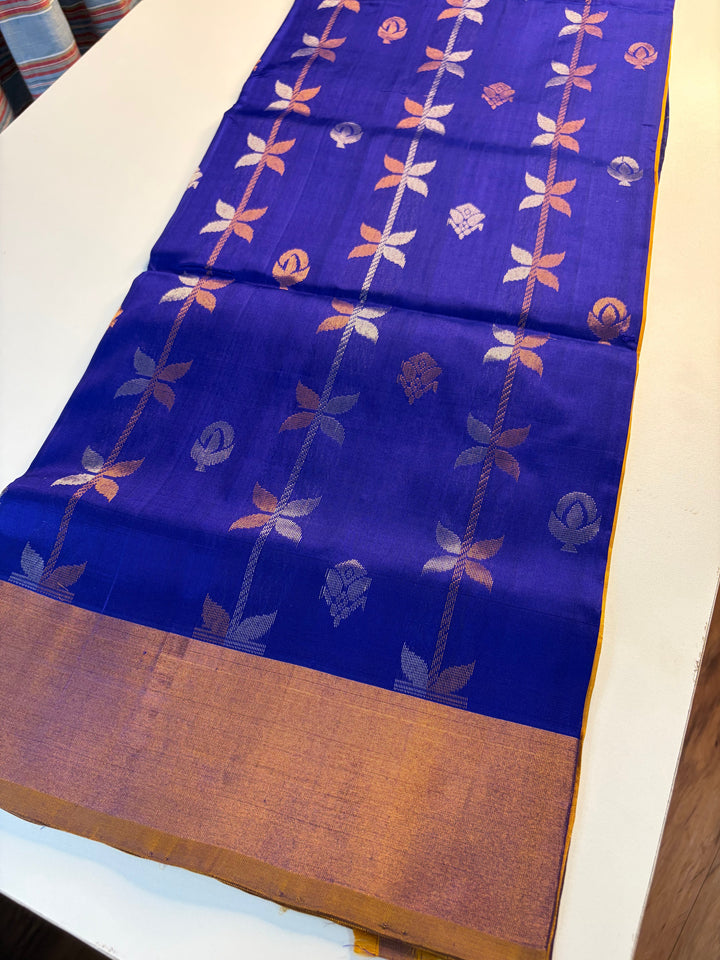 Golden Blue - Handwoven Uppada Silk Saree | SILK MARK CERTIFIED | SHOBITAM