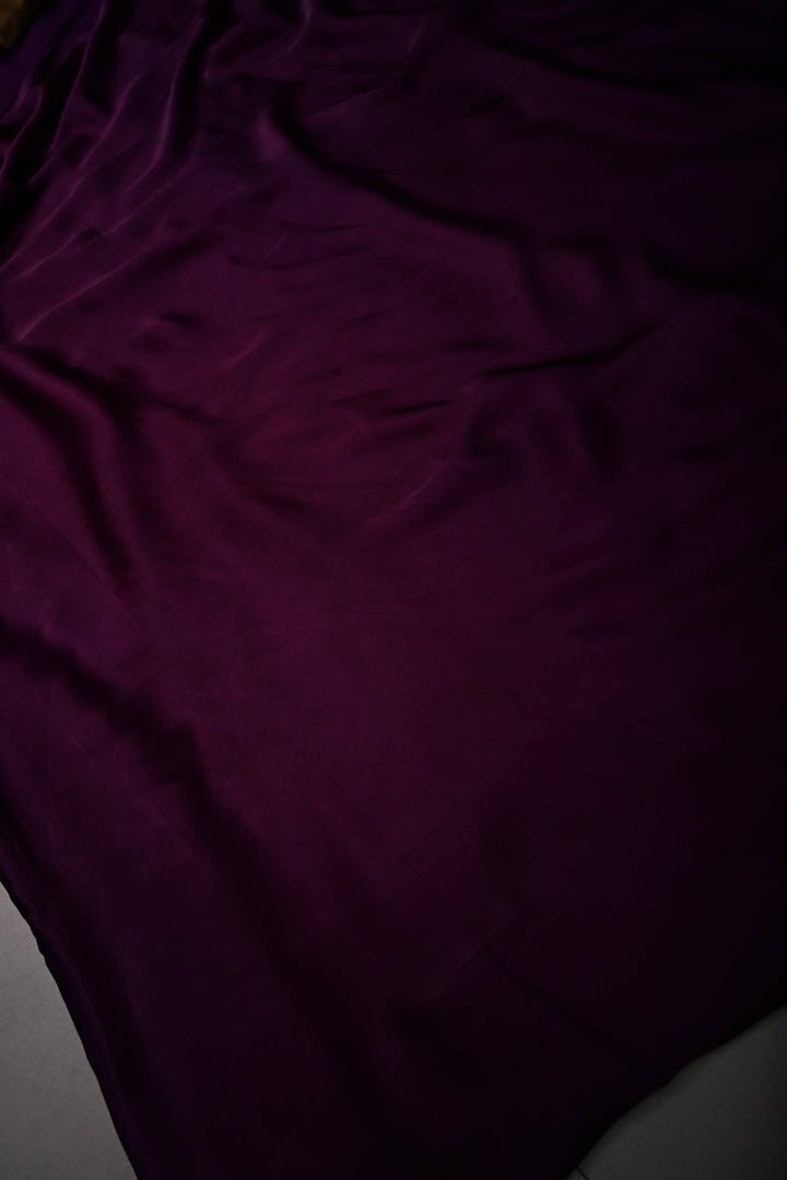 Aubergine Borderless Modal Silk Saree with Lagda Patta Crushed Tissue Pallu | SHOBITAM
