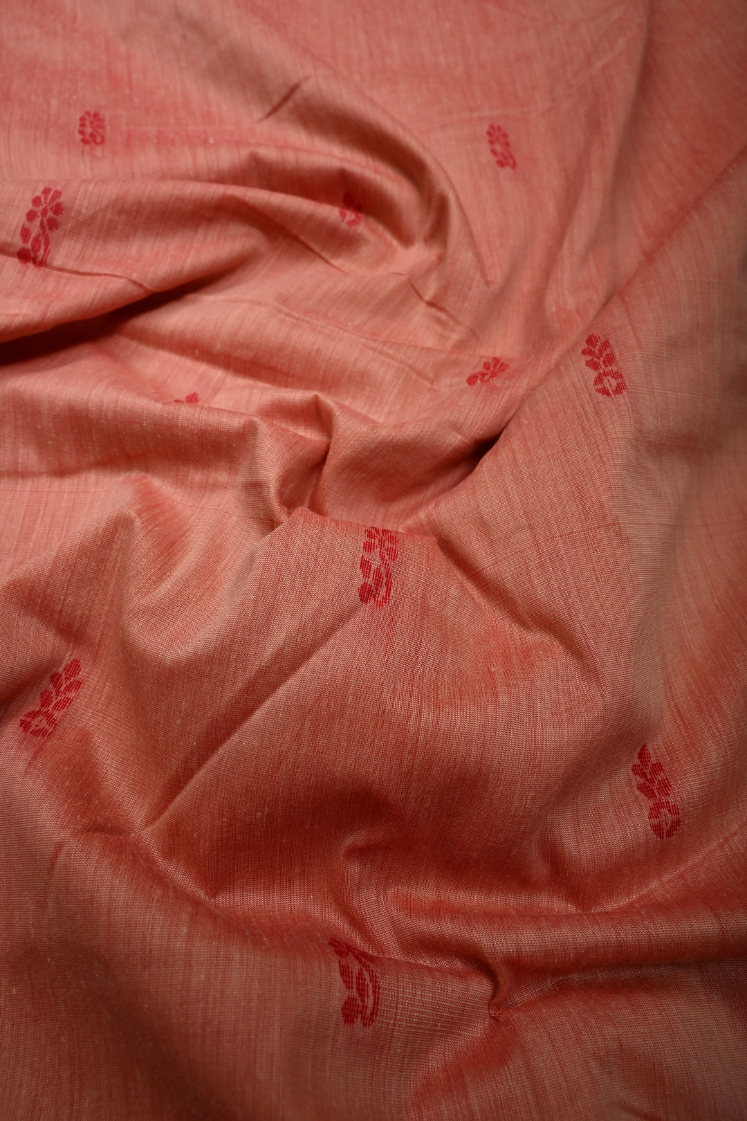 Peach-Pink Cotton Silk Saree with Thread Buttas and Contrast Zari Border | SHOBITAM