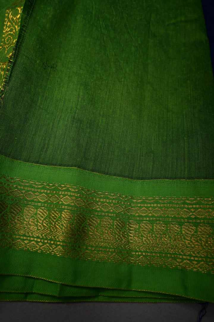 Ink Blue Cotton Silk Saree with Thread Buttas and Contrast Zari Border | SHOBITAM