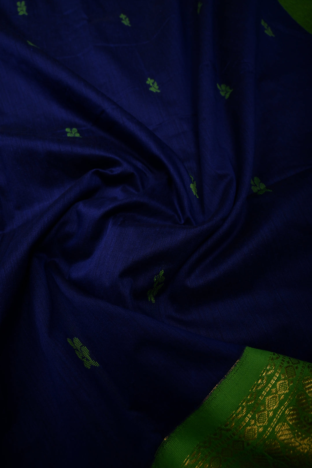 Ink Blue Cotton Silk Saree with Thread Buttas and Contrast Zari Border | SHOBITAM