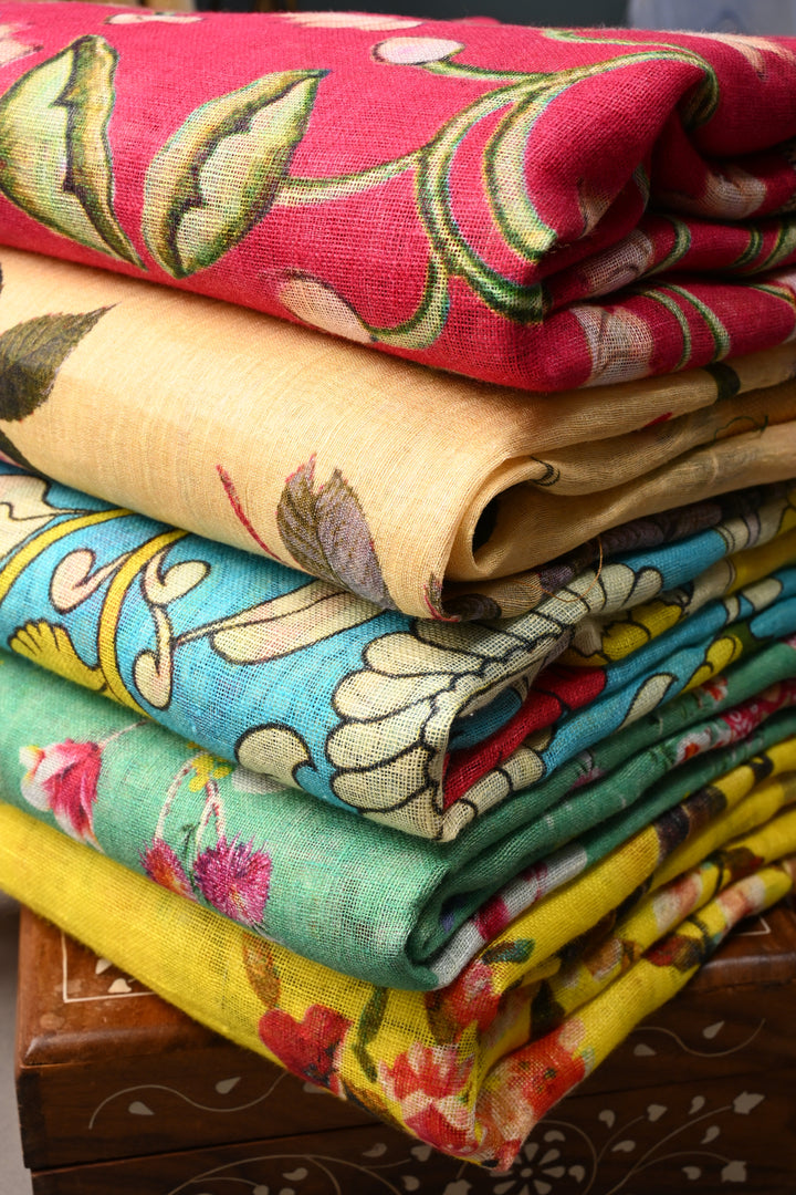Discounted Bundle of 5 Linen By Linen Assorted Sarees with Digital Print for Gift Giving