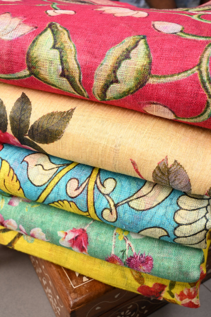 Discounted Bundle of 5 Linen By Linen Assorted Sarees with Digital Print for Gift Giving