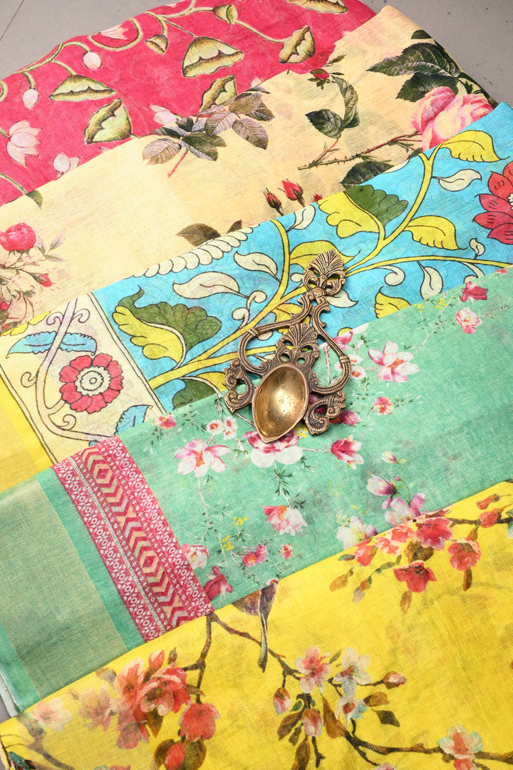 Discounted Bundle of 5 Linen By Linen Assorted Sarees with Digital Print for Gift Giving