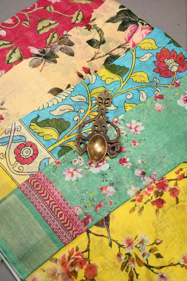 Discounted Bundle of 5 Linen By Linen Assorted Sarees with Digital Print for Gift Giving
