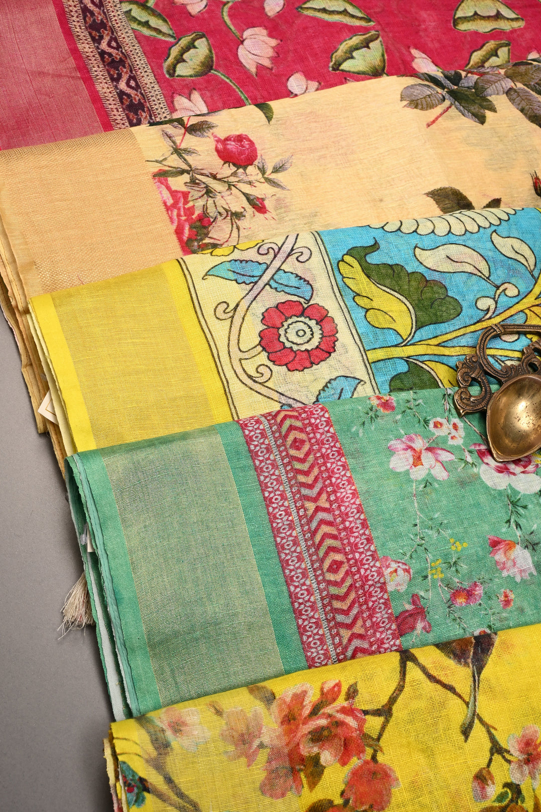Discounted Bundle of 5 Linen By Linen Assorted Sarees with Digital Print for Gift Giving
