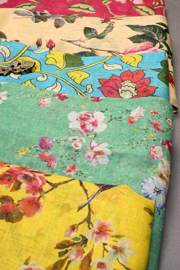Discounted Bundle of 5 Linen By Linen Assorted Sarees with Digital Print for Gift Giving