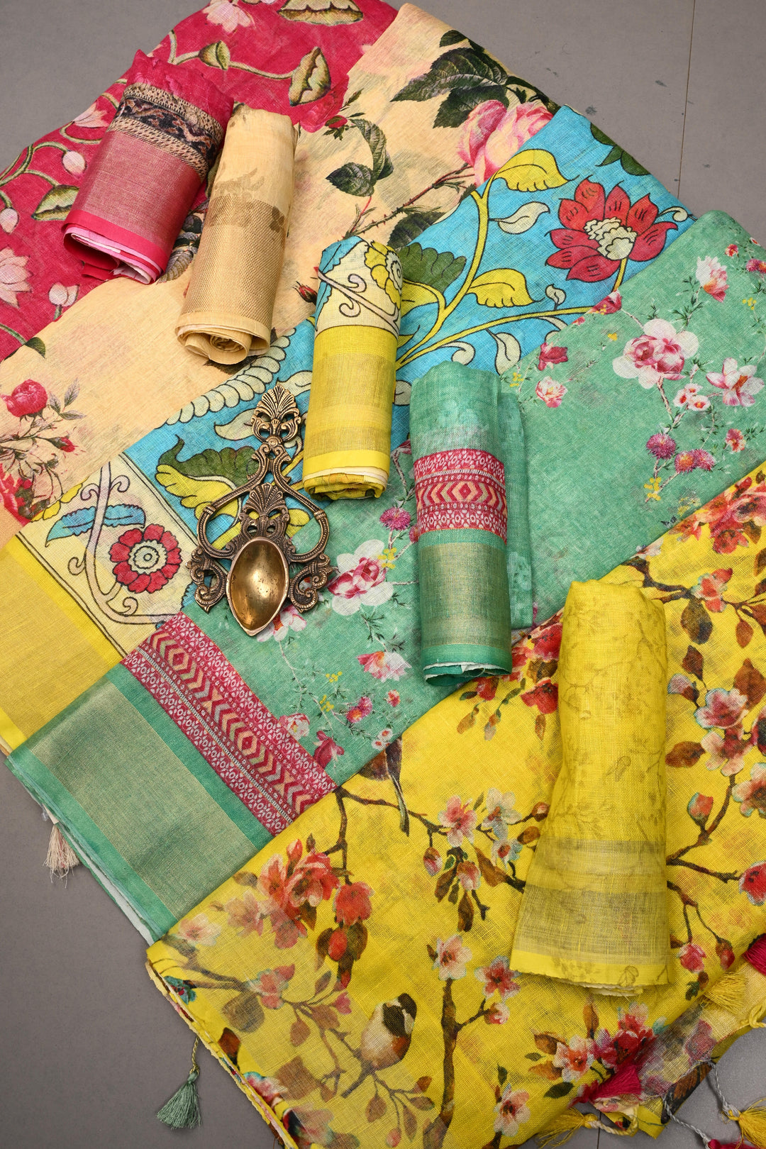 Discounted Bundle of 5 Linen By Linen Assorted Sarees with Digital Print for Gift Giving