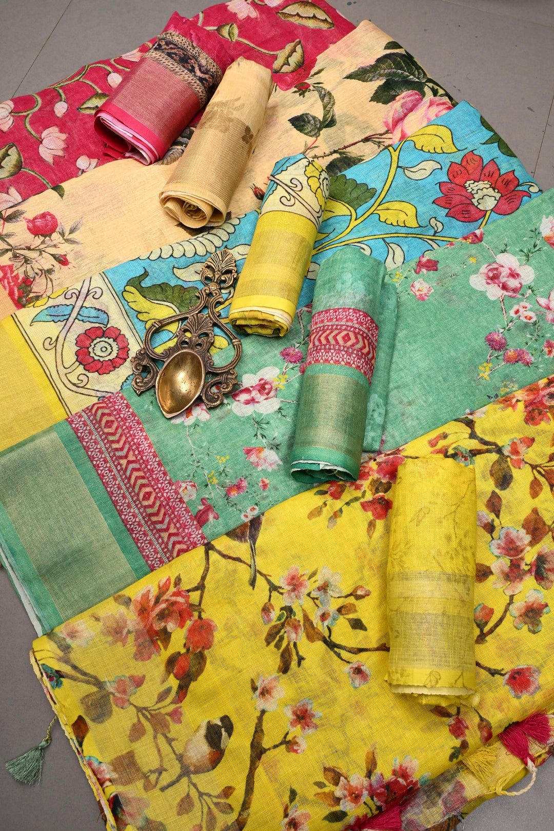 Discounted Bundle of 5 Linen By Linen Assorted Sarees with Digital Print for Gift Giving