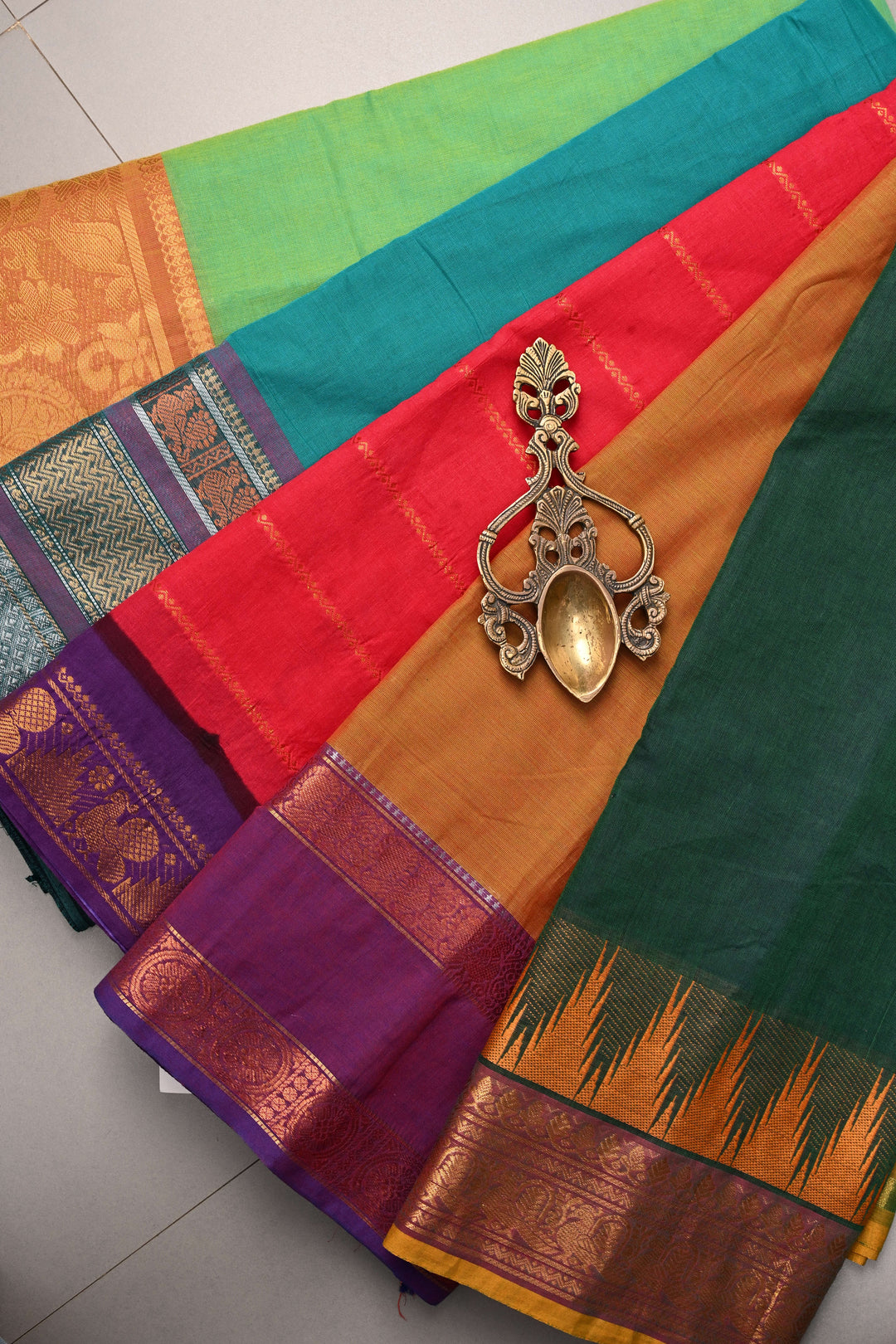 Discounted Bundle of 5 Assorted Kanchi Cotton Saree With Zari Border , No Blouse Piece | SHOBITAM