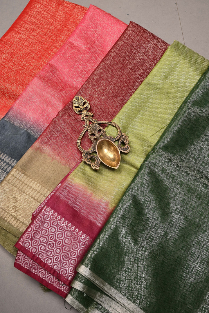 Discounted Bundle of 5 Semi Tussar Tissue Assorted Sarees for Gift Giving