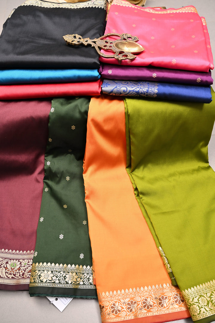 Discounted Bundle of 10 Semi Katan  Banarasi Silk Assorted Sarees for Gift Giving