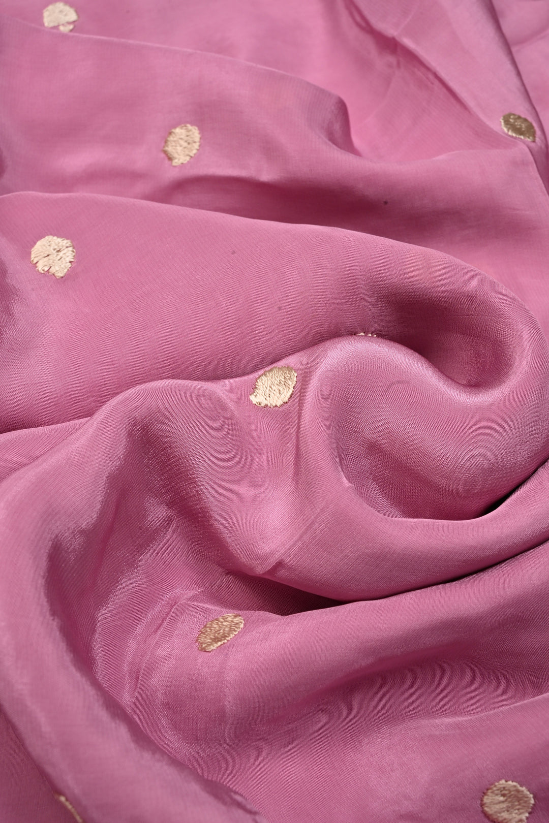 Onion Pink Machine Embroidered in Chinnon Saree with Floral Scallop Border | SHOBITAM
