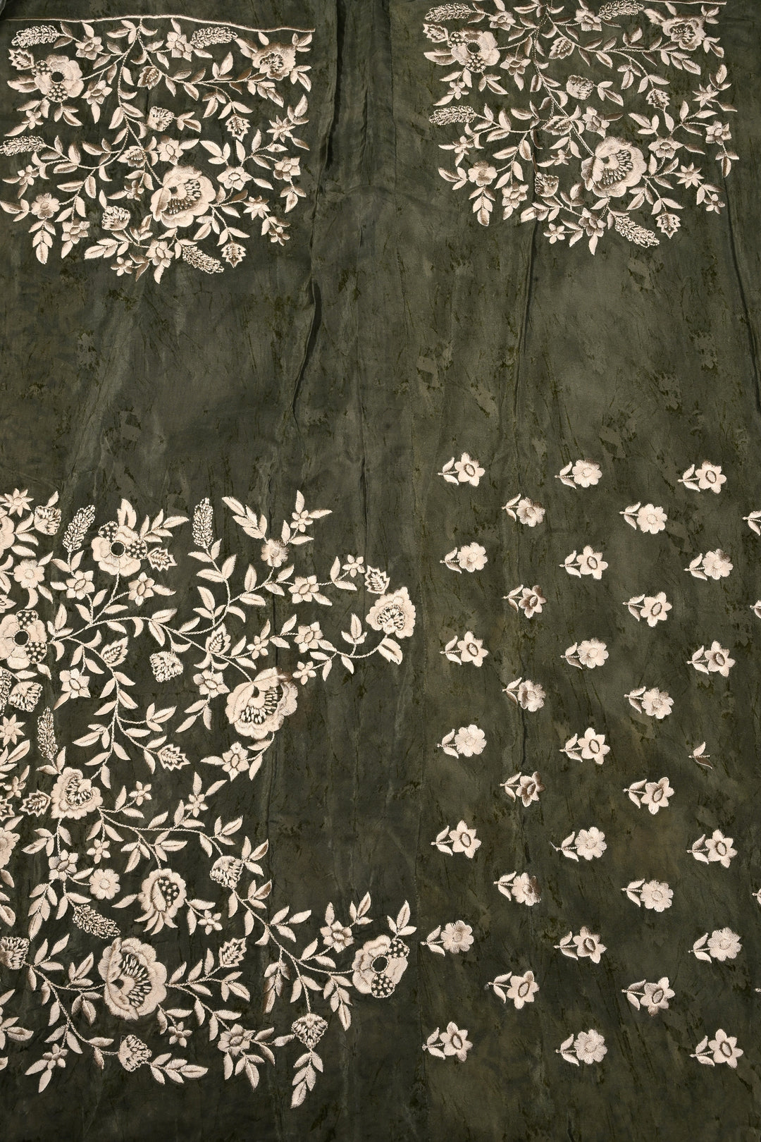 Blue Chinnon Saree with Digital Print and Machine Embroidered Scallop Border | SHOBITAM