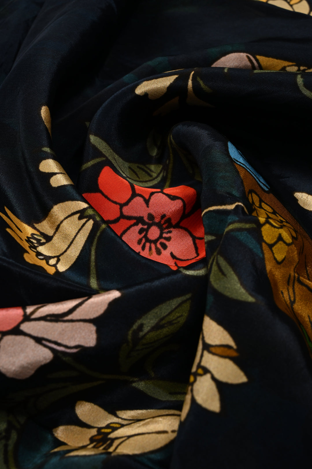 Dark Blue-Green Dual Tone Chinnon Saree with Digital Print and Machine Embroidered Scallop Border | SHOBITAM
