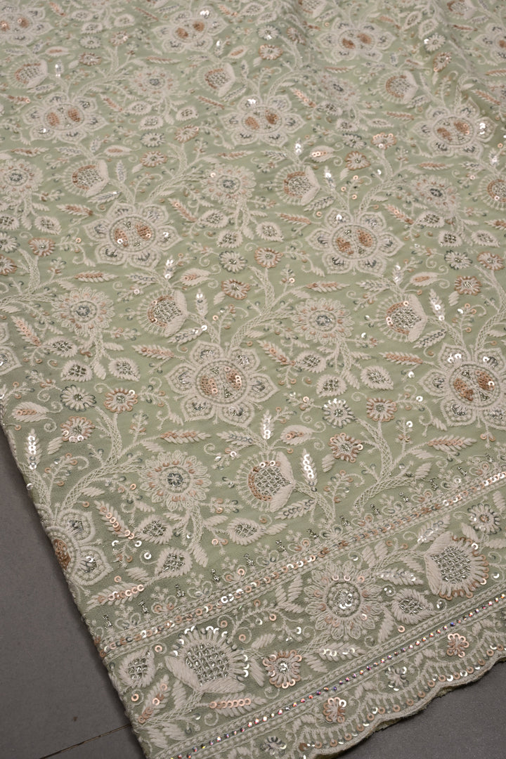 Pastel Green Machine Emboidery with all over Sequins work on  Georgette Saree | SHOBITAM