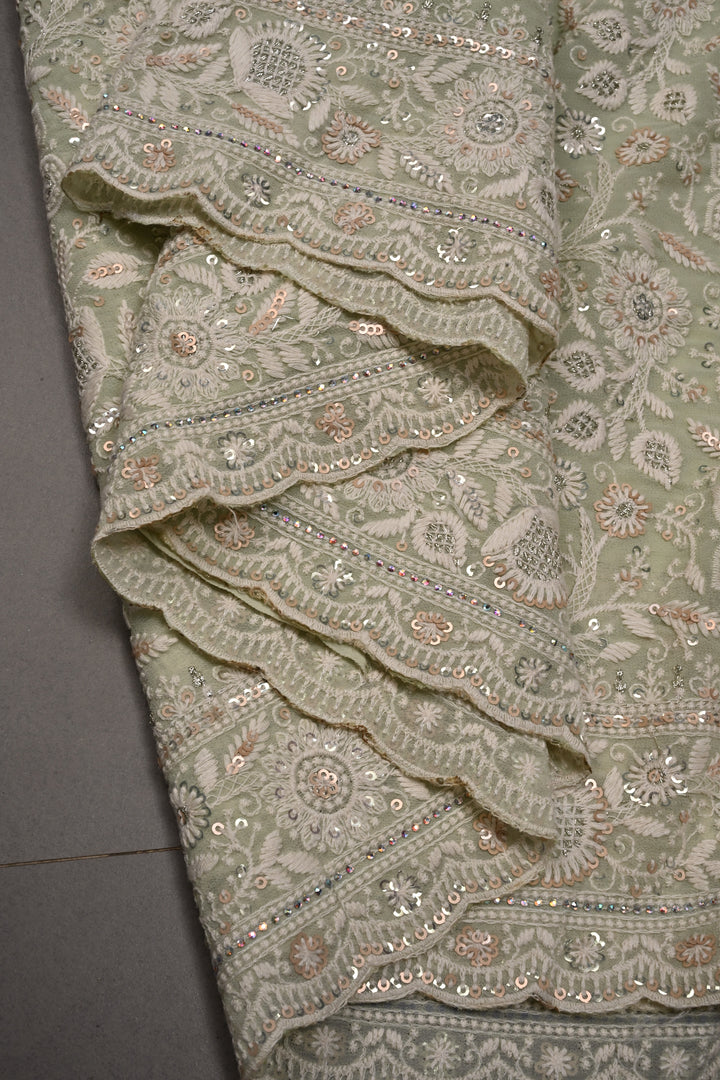 Pastel Green Machine Emboidery with all over Sequins work on  Georgette Saree | SHOBITAM