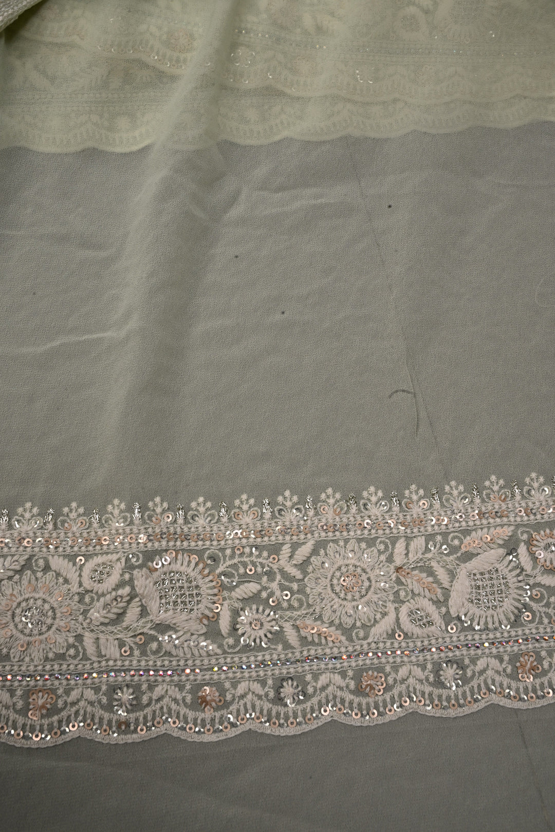 Pastel Green Machine Emboidery with all over Sequins work on  Georgette Saree | SHOBITAM