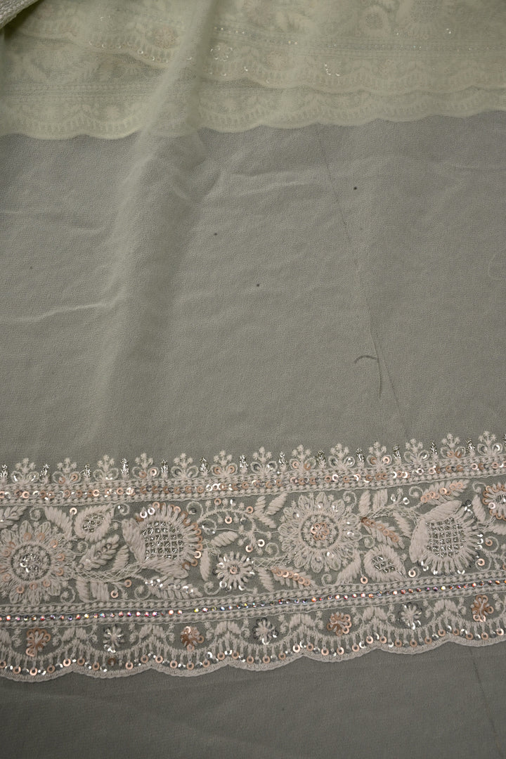 Pastel Green Machine Emboidery with all over Sequins work on  Georgette Saree | SHOBITAM