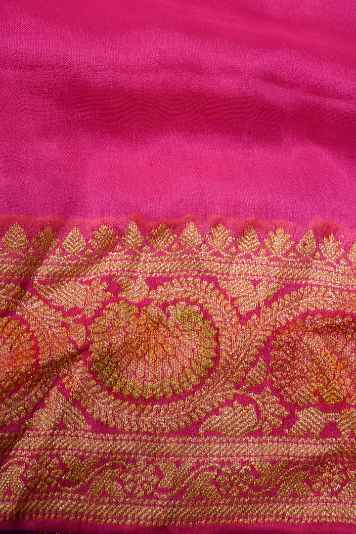 shades of pink Banarasi Silk Georgette Saree with  Horizontal Stripes and Zari Border | SILK MARK CERTIFIED | SHOBITAM