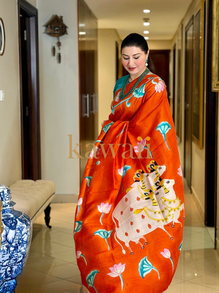Rumi Handpainted Pichwai Saree | SILK MARK CERTIFIED | SHOBITAM