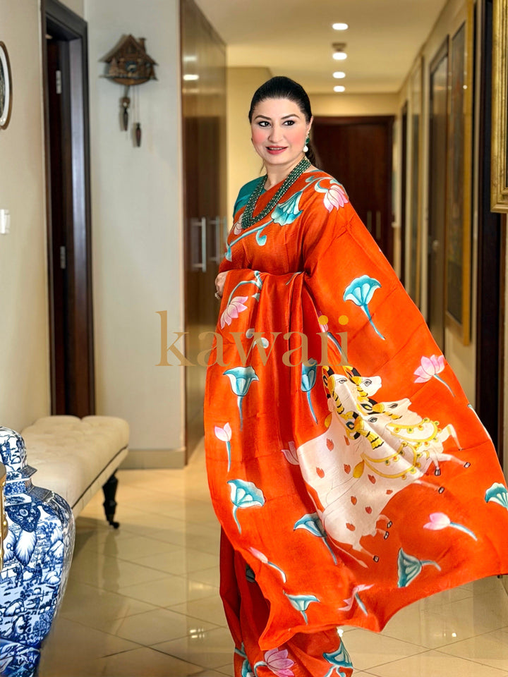 Rumi Handpainted Pichwai Saree | SILK MARK CERTIFIED | SHOBITAM