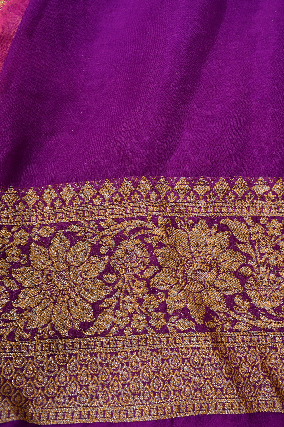 Bright pink Banarasi Silk Georgette Saree with  Trellis Jaal and Zari Border | SILK MARK CERTIFIED | SHOBITAM