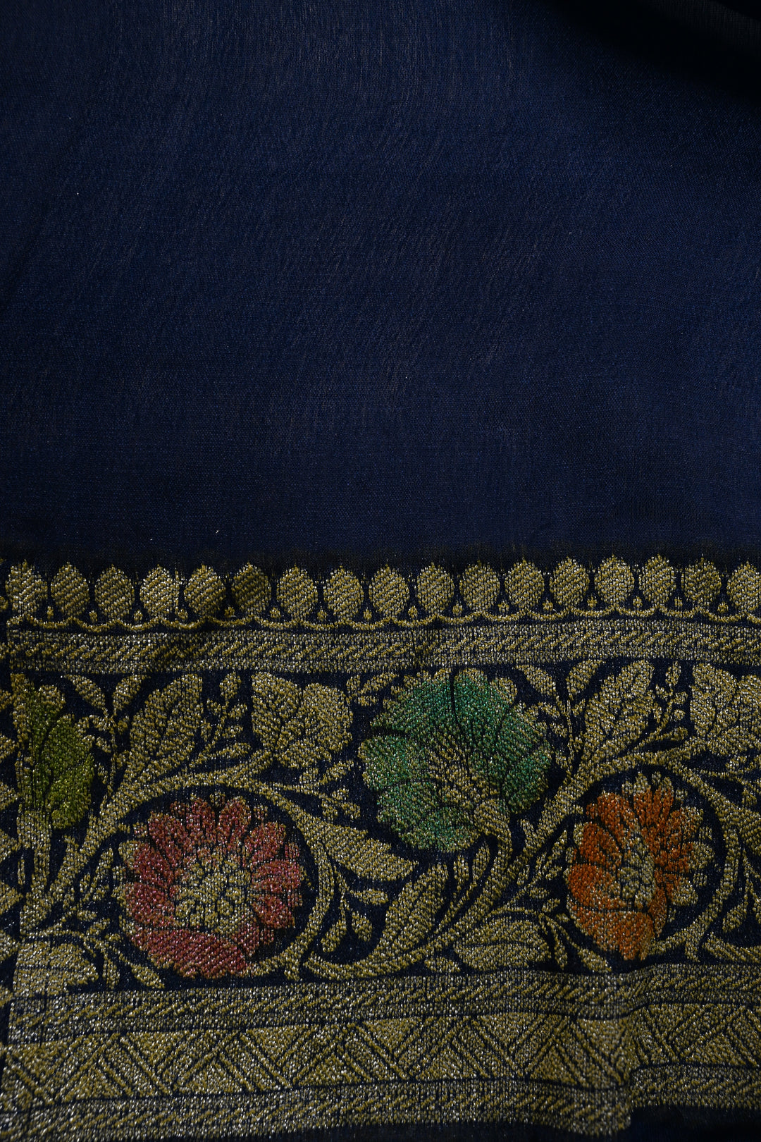 Blue Georgette Silk Saree with Brush Dye Floral Jaal Design and Zari Border | SILK MARK CERTIFIED