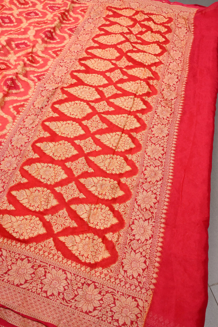 Orange Banarasi Georgette Saree with Meenakari Zari Brocade and Zari Border | SILK MARK CERTIFIED | SHOBITAM