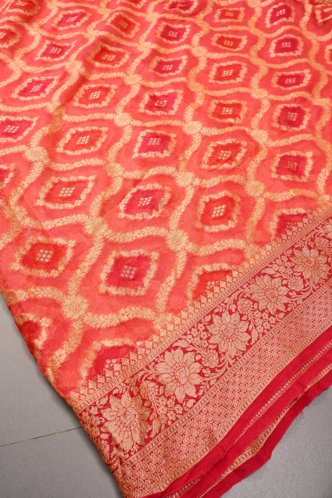 Orange Banarasi Georgette Saree with Meenakari Zari Brocade and Zari Border | SILK MARK CERTIFIED | SHOBITAM