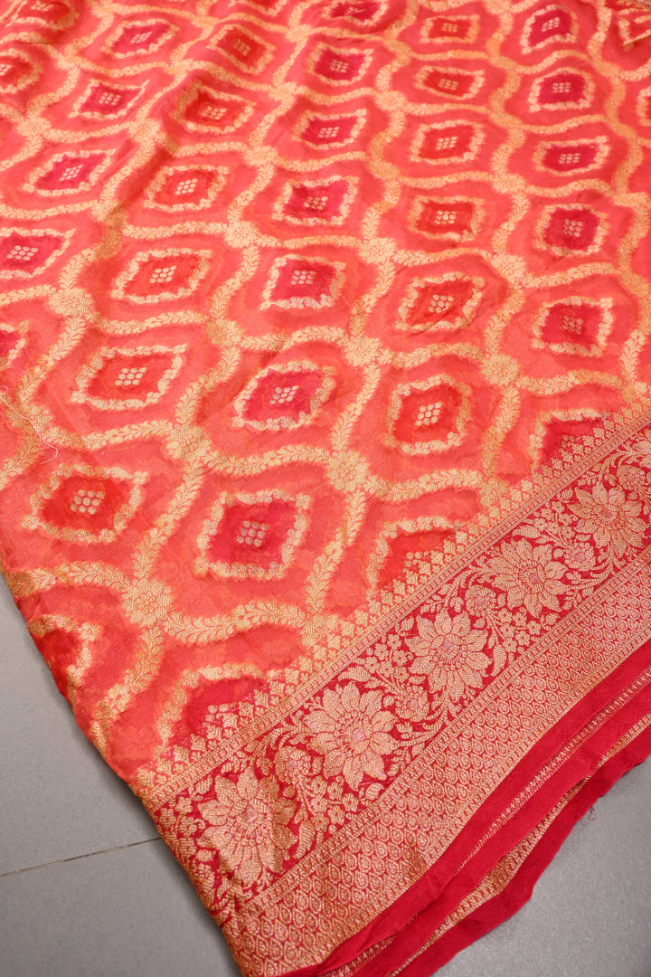 Orange Banarasi Georgette Saree with Meenakari Zari Brocade and Zari Border | SILK MARK CERTIFIED | SHOBITAM