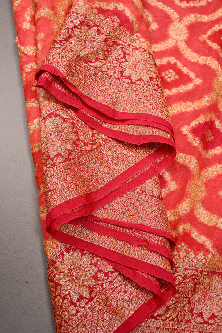 Orange Banarasi Georgette Saree with Meenakari Zari Brocade and Zari Border | SILK MARK CERTIFIED | SHOBITAM
