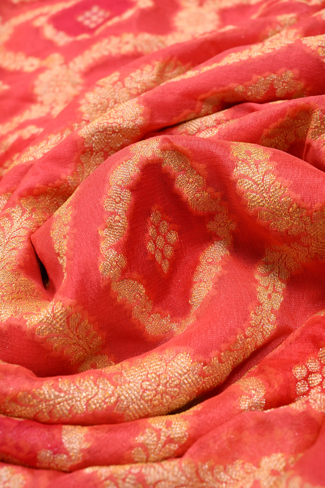 Orange Banarasi Georgette Saree with Meenakari Zari Brocade and Zari Border | SILK MARK CERTIFIED | SHOBITAM