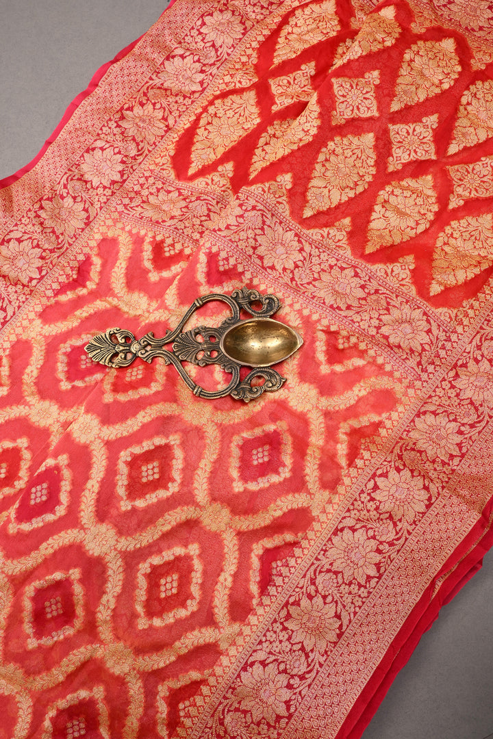 Orange Banarasi Georgette Saree with Meenakari Zari Brocade and Zari Border | SILK MARK CERTIFIED | SHOBITAM