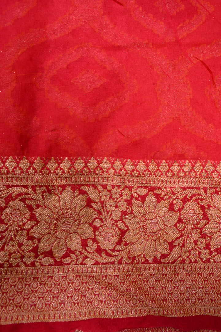 Orange Banarasi Georgette Saree with Meenakari Zari Brocade and Zari Border | SILK MARK CERTIFIED | SHOBITAM