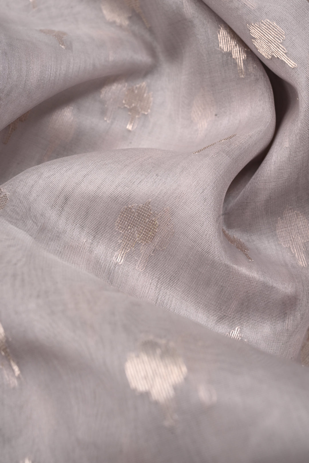 Grey Chanderi Silk Saree with Silver Zari Buttas and Zari Border | SHOBITAM